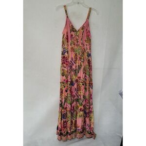 Me 2 Magic‎ Anthropologie Dress Womens M Pink Floral Tiered Maxi Button Detail